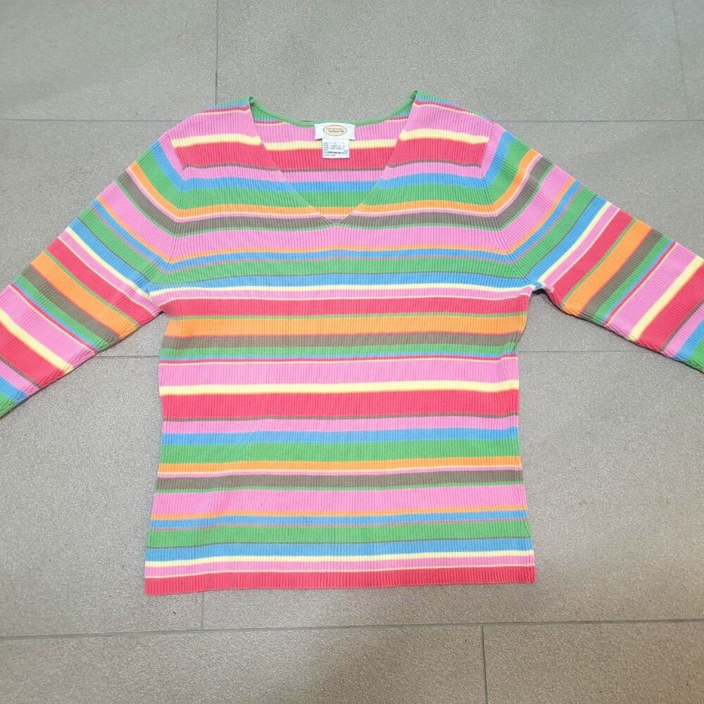 Talbots Multicolor Striped V-Neck Lightweight Sweater Women's Large